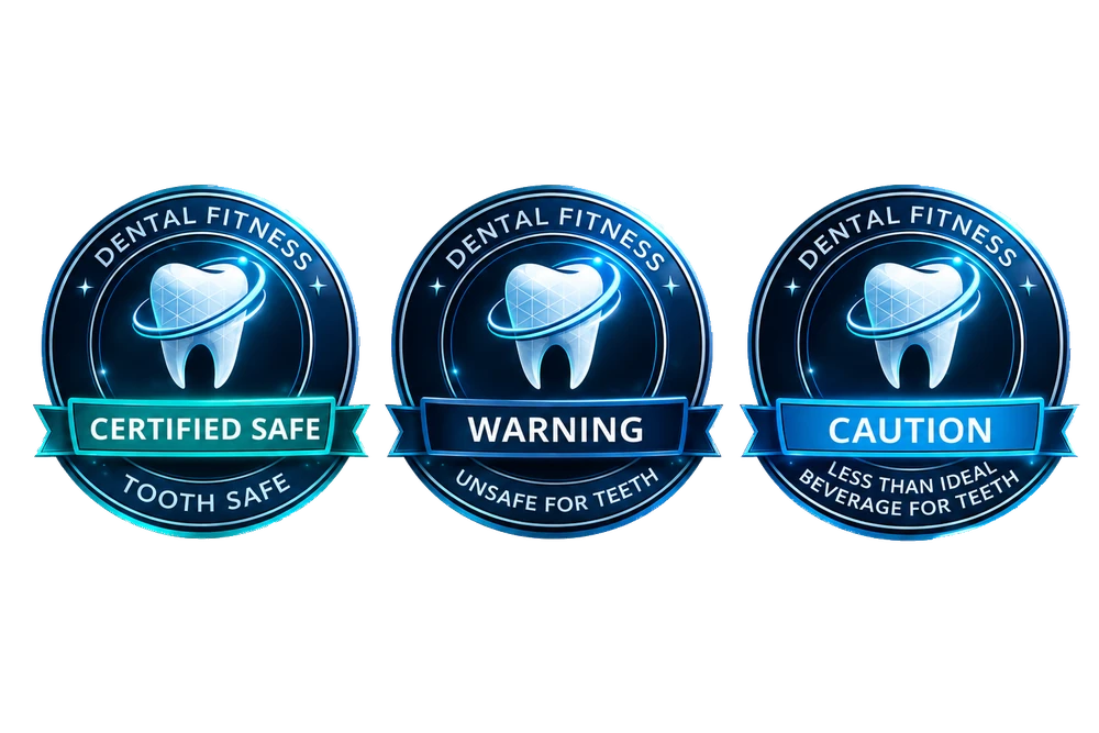 Dental Fitness Institute three-tier educational badge system: Certified Safe, Caution, and Warning