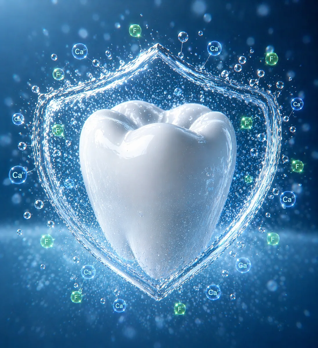 Conceptual mineral-support visualization surrounding a tooth